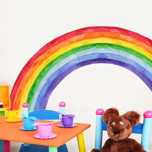 Vista 4 de Calcomanías de arco iris para pared, calcomanías de pared de Escandinavia, removibles, despegar y pegar, sala de estar, dormitorio de niñas, jardín