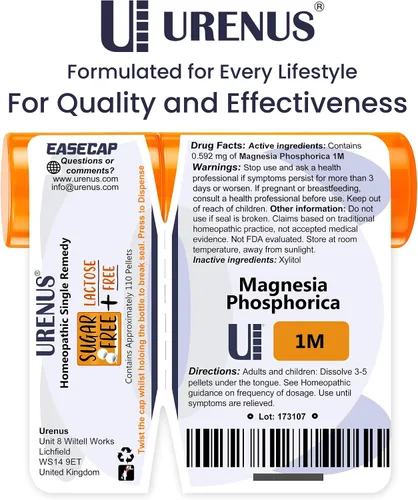 Vista 6 de Magnesia Phosphorica 1M Sin Azúcar Sin Lactosa Remedio Homeopático 110 Pellets, Urenus