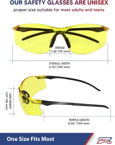 Vista 7 de Paquete de 3 lentes de seguridad tintados ámbar: lente de policarbonato antiarañazos con certificación ANSI Z87.1, protección UV para construcción