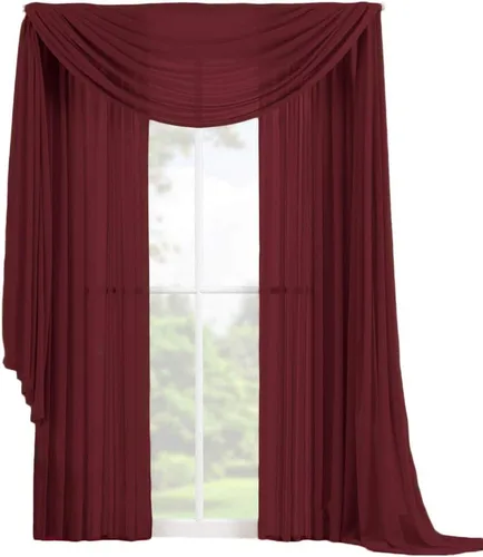 Vista 8 de Decotex Juego de 3 cortinas de gasa transparente para ventana, incluye 2 paneles y 1 bufanda a juego (120 pulgadas de largo, chocolate)