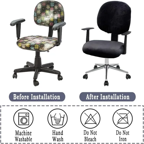 Vista 5 de ITFRO Funda negra para silla de oficina, de terciopelo, elástica, 2 piezas, funda para silla de escritorio de computadora, funda giratoria universal