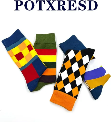 Vista 4 de Calcetines de vestir divertidos para hombre, calcetines coloridos y divertidos, calcetines con patrón novedoso loco, calcetines de cuello redondo