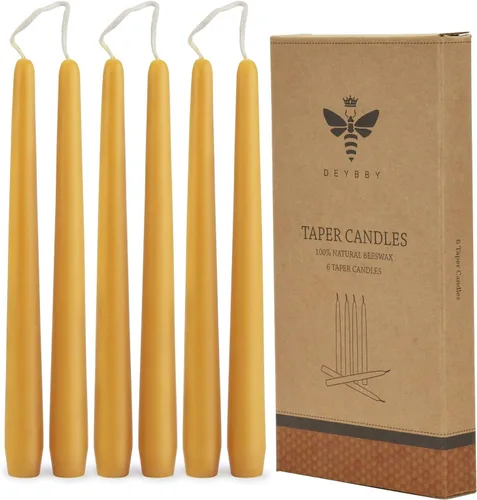 Vista 7 de Juego de 6 velas cónicas de cera de abeja natural de 10 pulgadas, color naranja brillante