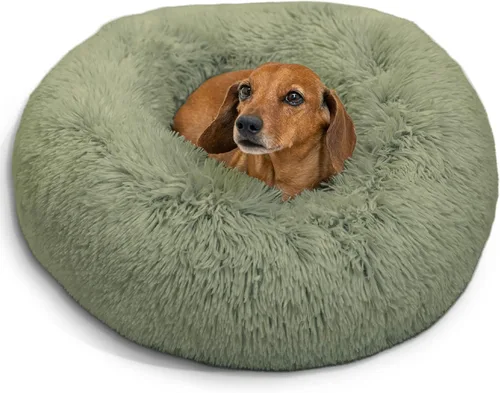 Vista 14 de Best Friends by Sheri - The Original Calming Donut - Cama calmante en forma de dona para perros y gatos - Pelo largo, azul bebé, M, 30 x 30 pulgadas
