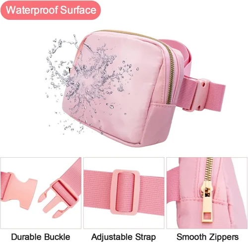Vista 7 de Paquete de 2 riñoneras cruzadas para mujer, riñoneras a la moda, impermeable, lindo monedero pequeño para viajes, entrenamiento, correr, negro beige