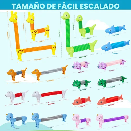 Vista 7 de Tubos Pop de Animales Juguetes Fidget 10PCS, Juguetes Sensoriales para Autismo y Alivio del Estrés, Juguetes de Viaje para Coche y Avión, Rellenos