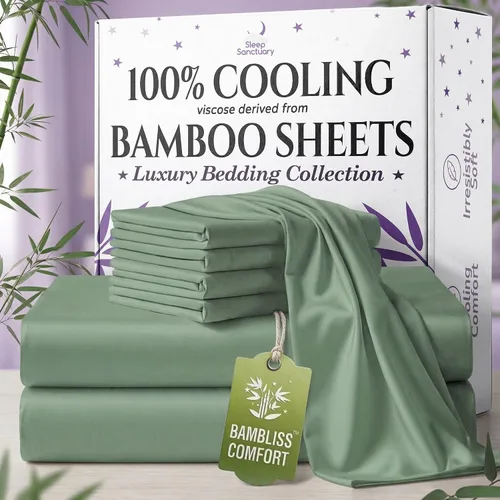 Vista 30 de SLEEP SANCTUARY - Juego de sábanas 100% viscosa derivada de bambú tamaño individual 4 piezas – Sábanas de lujo BamBliss de enfriamiento