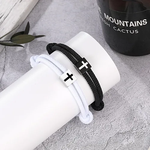 Vista 7 de UNGENT THEM Cross Braided Rope Bracelets for Couples, Christmas Valentines Graduation Easter Christian Baptism Gifts