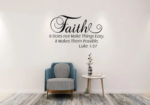 Vista 5 de Calcomanías de pared cristianas de Lucas 1:37, Faith It Does Not Make Things Easy It Makes Them Possible Bible Versículo Pegatinas de pared, citas