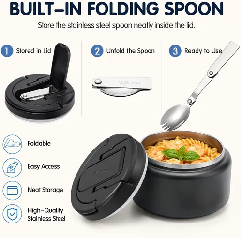 Vista 2 de BABHAMNESS Termo de sopa de 13.5 onzas para comida caliente para niños, recipiente aislado al vacío con tapa de hebilla, boca ancha, a prueba