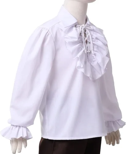 Vista 6 de GRACEART Camisa de pirata medieval para niños, camisa renacentista con volantes, jacobita escocés, Ghillie, color blanco, 2T a 16 años