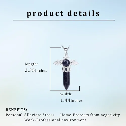 Vista 4 de Collar de cristal curativo para mujer, collar con dije de alas de ángel, piedras natales, piedras preciosas para mujeres y hombres, colgante de cruz