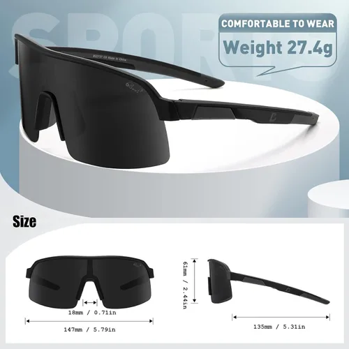 Vista 2 de Bevi - Lentes de sol deportivos polarizados con montura TR90 para hombres y mujeres, conducción al aire libre, ciclismo