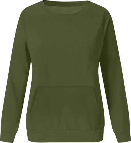 Vista 3 de Sudadera de otoño para mujer, de manga larga, holgada, cuello redondo, casual, color liso, a la moda, para otoño