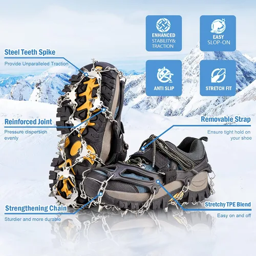 Vista 2 de TIMINGILA - Botas de hielo de tracción para botas de senderismo, zapatos para mujeres, hombres y niños, agarre de nieve de tracción para senderismo
