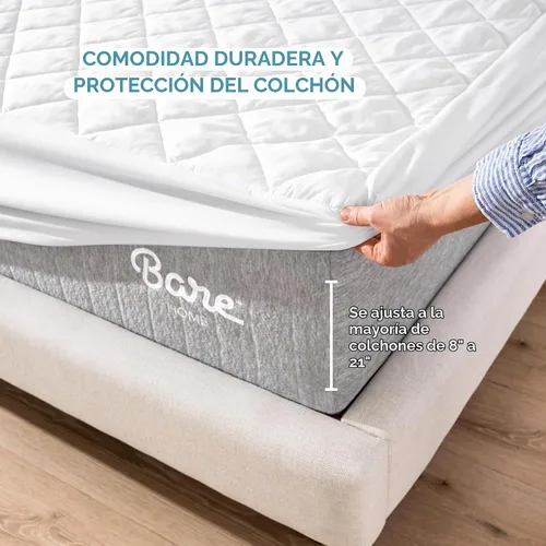 Vista 5 de Bare Home Cubrecolchón acolchado (individual) – Funda de colchón refrescante – Fácilmente lavable – Funda elástica ajustable para colchón – Elástico