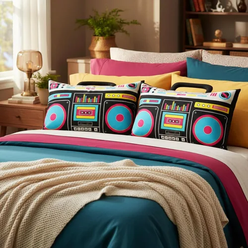 Vista 5 de Hahafelt 2 fundas de almohada de casete de audio retro, reproductor de discos de música, 12 x 20 pulgadas, bajo ruido, cinta de plástico de los años