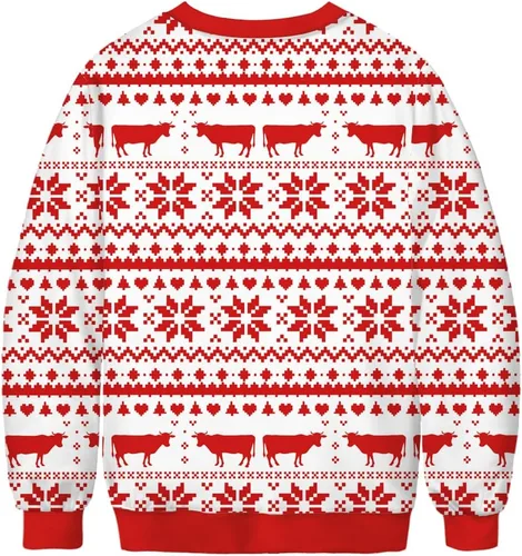 Vista 56 de Sudaderas de Navidad unisex con estampado 3D y cuello redondo, manga larga, suelta, suéter de Navidad
