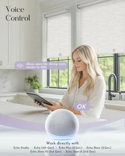 Vista 3 de Graywind Persianas enrollables inteligentes sin taladro, compatibles con Alexa/Google, control remoto/aplicación, persianas opacas alimentadas por