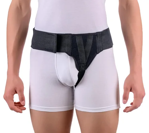 Vista 10 de FlexaMed Hernia Gear - Cinturón doble para hernia inguinal, color negro (S 26-30)
