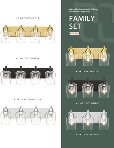 Vista 6 de Lámparas de baño, lámpara de tocador moderna de 4 luces con pantalla en forma de copa de vino de vidrio transparente, accesorios de iluminación Negro