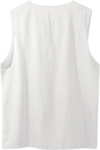 Vista 3 de utcoco Men's Summer Beach Hippie Sleeveless Shirts Lace Up Cotton Linen Tank Tops with Pocket