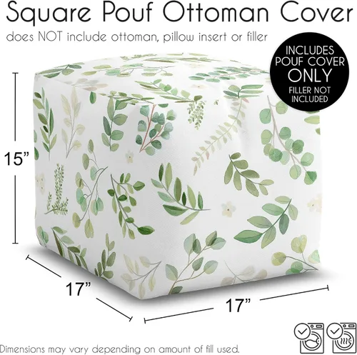 Vista 6 de Sweet Jojo Designs Funda para puf otomano con hojas florales de color verde bohemio para niño y niña, sin relleno, reposapiés, cubo cuadrado