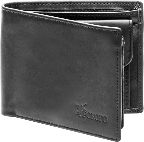 Vista 2 de Billetera plegable de cuero genuino con bloqueo RFID para hombres con cremallera y bolsillo para monedas L