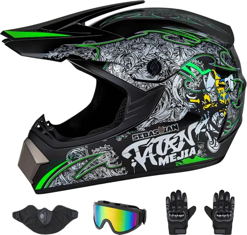 Vista 9 de CARTMAN Casco para adultos de bicicleta de tierra, casco de motocicleta de cara completa aprobado por el DOT, mate negro y amarillo para motocross