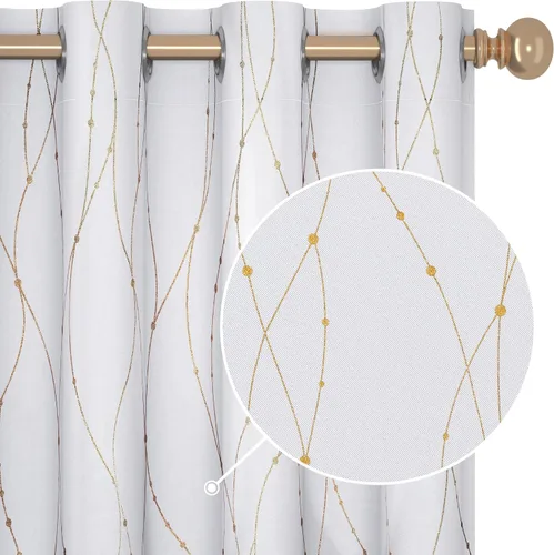 Vista 21 de Deconovo - Cortinas opacas con diseño dorado estampado y ojales, negro, de 42 pulgadas de ancho x 45 pulgadas de largo