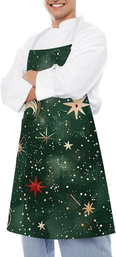 Vista 4 de MUSM Apron for Adults - 27.6 X 31.5 Inch, Heavy-Duty Polyester Aprons with Two Large Pockets, Waterproof Gold And White Stars Kitchen Apron for