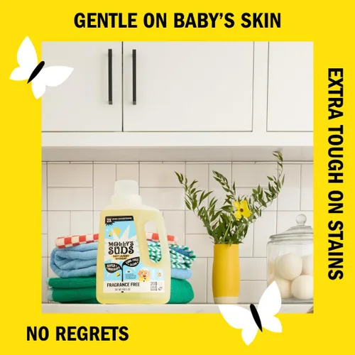 Vista 3 de Detergente líquido Molly's Suds para ropa de bebé Elimina leche de fórmula, caca y manchas de escupir Extra suave para bebés, niños pequeños