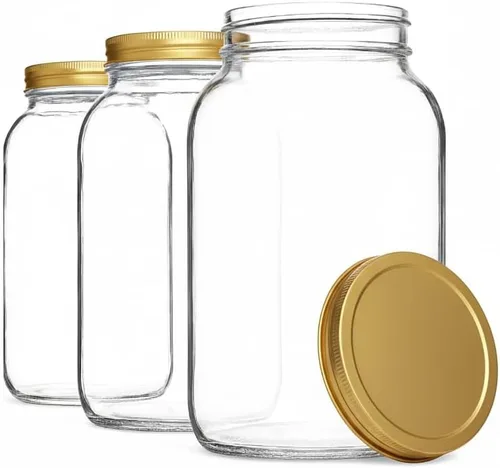 Vista 11 de kitchentoolz Paquete de 2 tarros de vidrio de 1 galón de boca ancha con tapa de metal hermética, seguro para fermentar kéfir de kombucha, encurtido