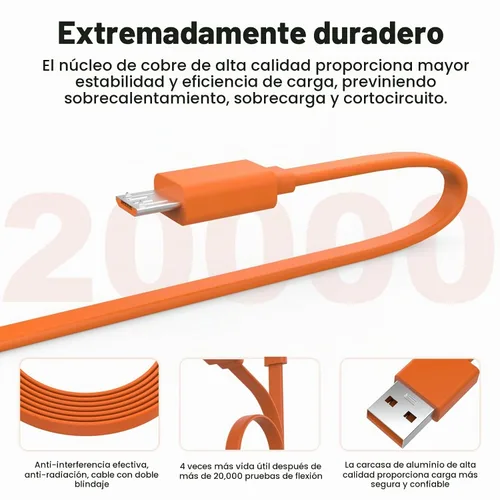 Vista 4 de Cable micro USB para JBL Charge 3, Charge 2, Charge 2+, Flip 4, Flip 3