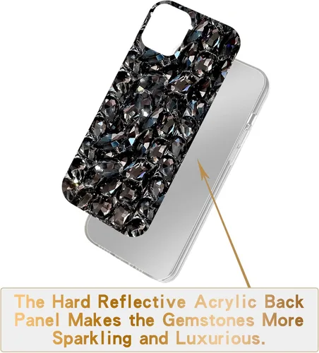 Vista 3 de Funda para iPhone 13 Pro para mujer (6.1 pulgadas), funda de lujo muy brillante con purpurina 3D con diamantes de imitación de cristal brillante