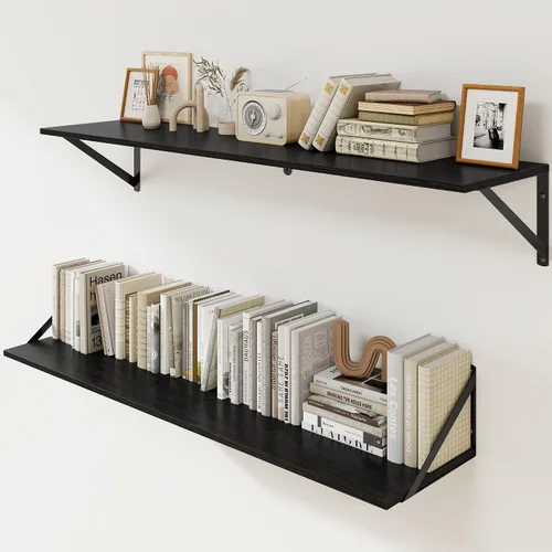 Vista 20 de Heimlove - Estantes flotantes negros profundos para pared, juego de 2 estantes de pared de madera de 16 pulgadas de ancho x 8 pulgadas