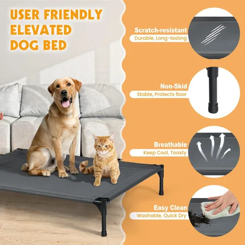 Vista 3 de Camas elevadas para perros, cama elevada para mascotas para interiores y exteriores, cuna portátil para cachorros con malla transpirable, toldo