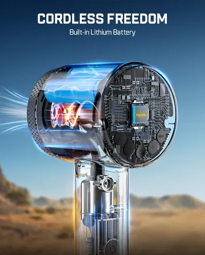 Vista 7 de Fanttik X9 Clásico Inflador/Soplador 2-EN-1, Inflador de Neumáticos Compresor de Aire Portátil con Luz y Banco de Energía, Bomba de Aire Inalámbrica