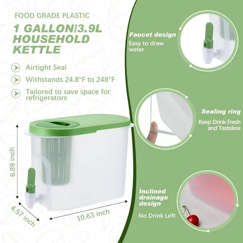 Vista 2 de Gerrii 2 unidades, dispensador de bebidas de plástico de 1 galón con 2 filtros, dispensador de bebidas para refrigerador, jarra de cerveza fría