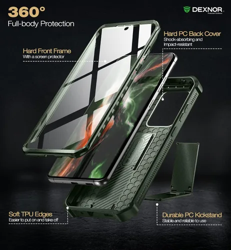 Vista 6 de Dexnor Funda de cuerpo completo para Samsung Galaxy S20 Ultra de 6.9 pulgadas, protector de pantalla y soporte integrados, protección de grado