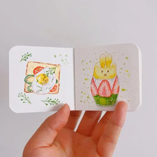 Vista 7 de Cuaderno de dibujo de acuarela portátil, papel de acuarela de grano fino de 10.58 ozm, cuaderno de dibujo de viaje, cuaderno de bocetos