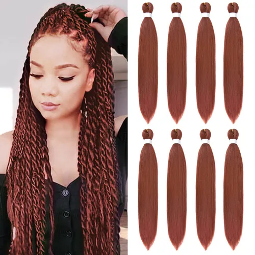 Vista 100 de 8 paquetes de extensiones preestiradas - 16 pulgadas de cabello trenzado premium, 55G/paquete, sin picazón, fijación en agua caliente, textura Perm