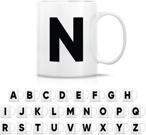 Vista 8 de Retreez Taza con monograma con monograma del alfabeto de la A a la Z con inicial, tazas de café de cerámica de 11 onzas – Agradecimiento