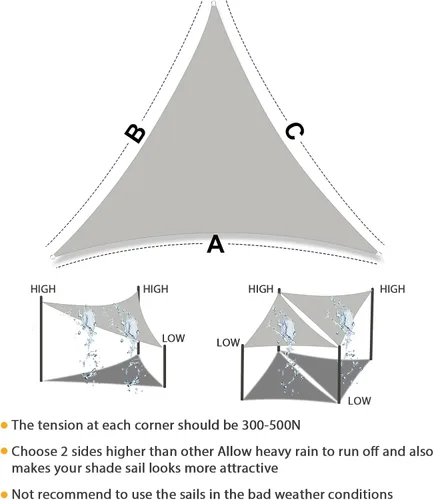 Vista 6 de Toldo tipo vela, triangular, color gris claro, resistente al 90% de los rayos UV, para patio al aire libre, jardín o patio trasero, impermeable