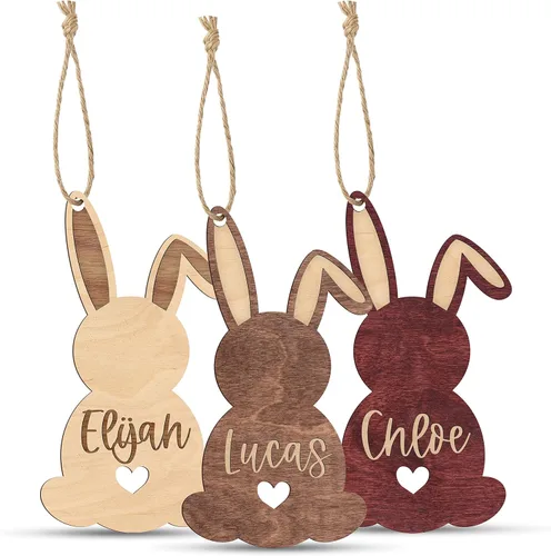 Vista 15 de Etiquetas personalizadas para cesta de Pascua con nombre, conejo de Pascua, cereza, etiquetas de nombre de Pascua personalizadas, regalos de conejo