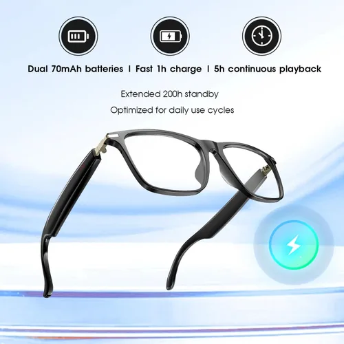 Vista 5 de Gafas inteligentes Bluetooth para hombres y mujeres, asistente de voz e impermeabilidad IPX5, lentes inteligentes fotocromáticos con altavoces