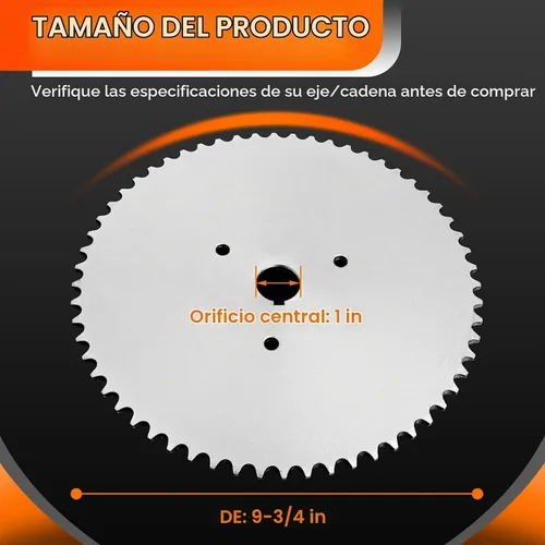 Vista 2 de Piñaón de 60 dientes para eje vivo de kart con cadena 40 41 420 con 1 pulgada de diámetro y chavetero de 1/4 compatible con karts Yerf-Dog Murray