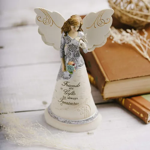 Vista 8 de Figura de ángel amigo de Elements de Pavilion, de 8 pulgadas, sosteniendo una mariposa, con inscripción "Los amigos son regalos para siempre