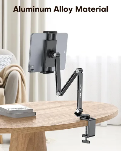 Vista 6 de OMOTON GH03 - Soporte para tablet con rotación de 360°, soporte de teléfono de brazo largo de aleación de aluminio GH03 con 2 abrazaderas de Negro