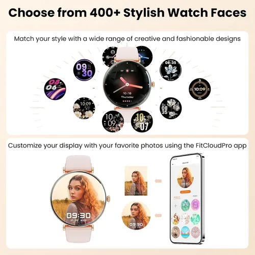 Vista 6 de Hwagol Relojes inteligentes para mujer compatibles con iPhone Android [llamadas/cuerpo delgado de metal], pantalla AMOLED microesférica de 1.43